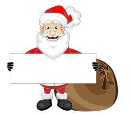 cute happy looking santa claus holding a blank sign