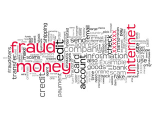 Internet Money Fraud tag cloud on white background
