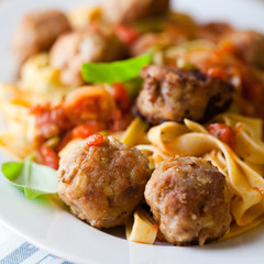 Pappardelle pasta with meatballs