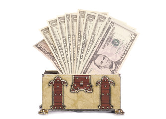 Treasure chest with American dollars