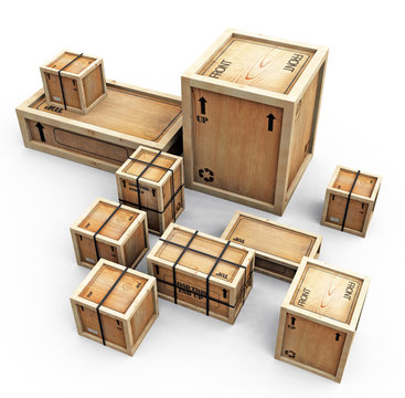 Group of crates on white