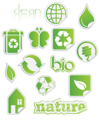 Ecology, fresh green peel-off stickers