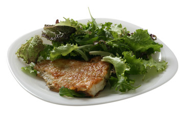 fried flounder with salad
