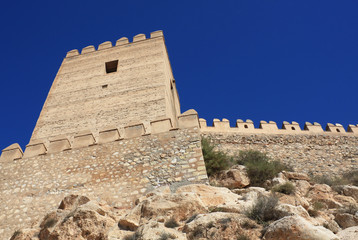 Embattled tower and wall in the moorish fortress of Almeria