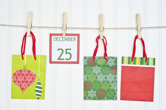 Gift Sack and Christmas Calendar Page on a Clothesline