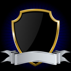 Shield in Golden Frame and Silver Ribbon