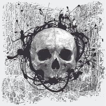 vector grunge halftone background with a skull