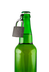 Beer, bottle, padlock isolated white, clipping path.
