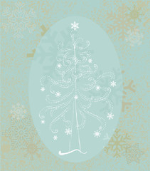 Retro Christmas tree, greeting card