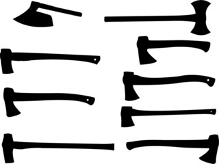 collection of wood axe silhouette - vector
