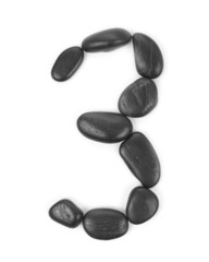 Number '3' made of stones isolated on white