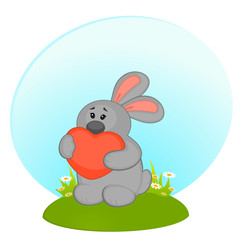 Vector cartoon little toy bunny with heart