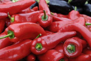 Chilli Peppers on market stall. Nice. France