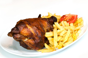 Grillhähnchen, Pommes Frites