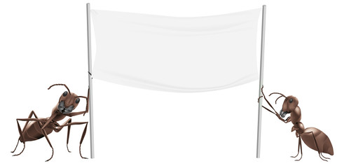 ants holding advertisement billboard