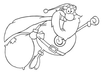 Outlined Super Santa Claus Fly