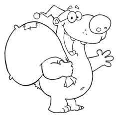 Outlined Happy Santa Bear Waving A Greeting