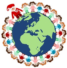 Kinder im Kreis mit Nikolaus auf Erde