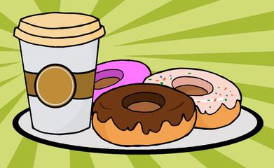 Coffe Cup With Donuts Vector Illustrations