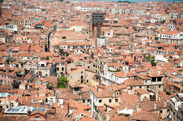 Fototapeta na wymiar Red rooftops in Venice, view from San Marco tower