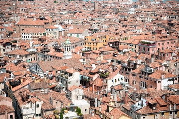 Fototapeta na wymiar Red rooftops in Venice, view from San Marco's tower