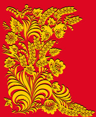 gold floral pattern on red