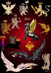 set of heraldic symbols on dark