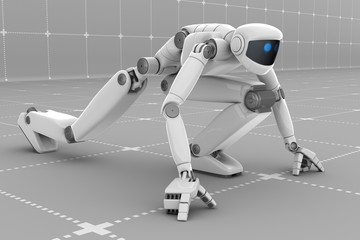 White futuristic robot ready to start