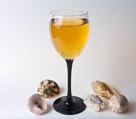 glass of wine and clams