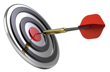 Red target and dart close-up isolated on white background