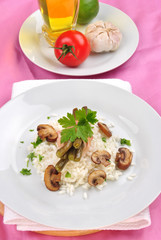 Risotto Reis mit Champignons und Bohnen