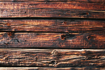 Detail of wall board with engrave letter and words