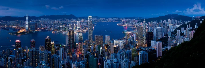 Zelfklevend Fotobehang Hong-Kong De zonsondergangpanorama van Hongkong
