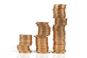 Coins on white background