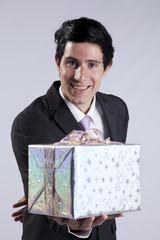 Businessman with a gift package
