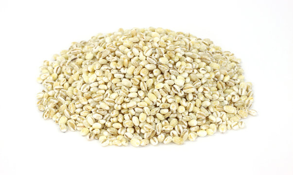 Pearled barley on white background