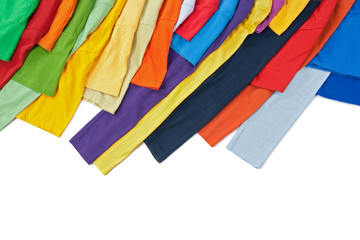 Sleeves of colorful clothing on white background