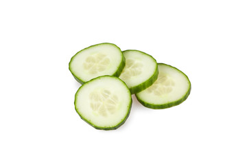 Slices of cucumber isolated on white .
