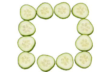sliced cucumber isolated on white background .