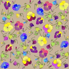 Retro floral background. Pansies.