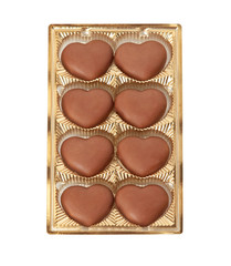 Heart-shaped chocolate candies ,isolated on white.