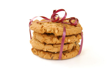 Peanut butter cookies tied in a bow