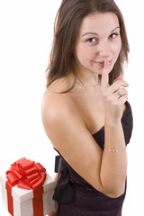 Naklejka premium Girl holding a gift