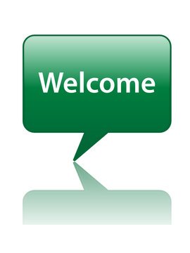 WELCOME speech bubble icon (homepage smile greetings web button)