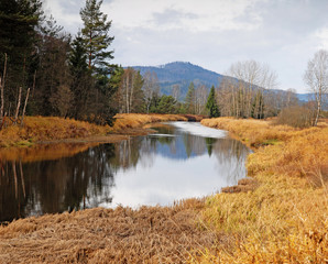 Fototapeta premium fall river and mountain