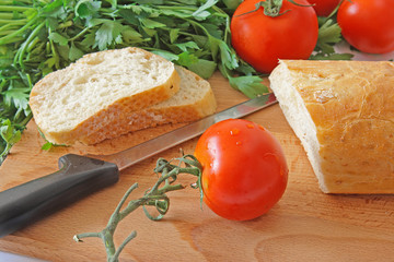 Healthy food. Vegetables and bread