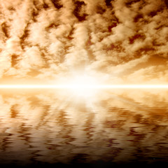Night misty landscape. Cloudy sunset