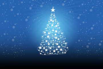 Christmas tree with white snowflakes on the blue background