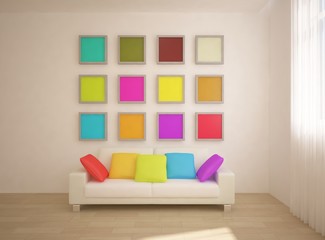 interior with colored frames on a wall