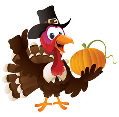 Pilgrim Turkey Holding A Pumpkin